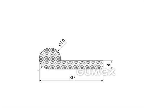 Mikroporézní pryžový profil tvaru "P", 10x30/4mm, hustota 500kg/m3, EPDM, -30°C/+80°C, černý